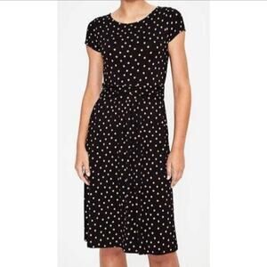 Boden Amelie Black and Pink Polka Dot Jersey Short Sleeve Dress Women's Size 6L